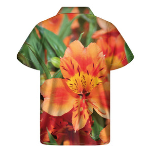 Orange Alstroemeria Print Men's Short Sleeve Shirt