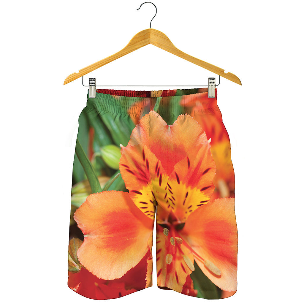 Orange Alstroemeria Print Men's Shorts