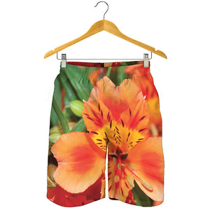 Orange Alstroemeria Print Men's Shorts