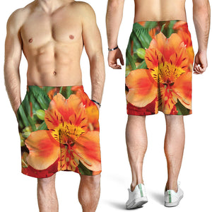 Orange Alstroemeria Print Men's Shorts