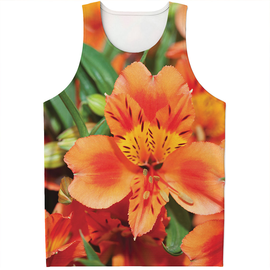 Orange Alstroemeria Print Men's Tank Top