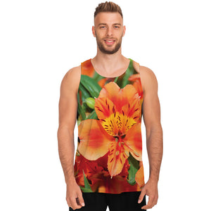 Orange Alstroemeria Print Men's Tank Top