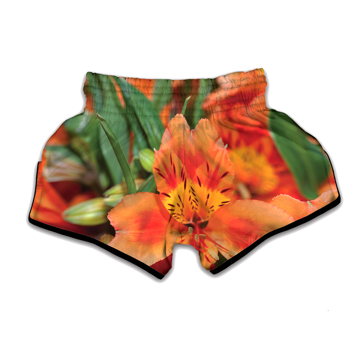 Orange Alstroemeria Print Muay Thai Boxing Shorts