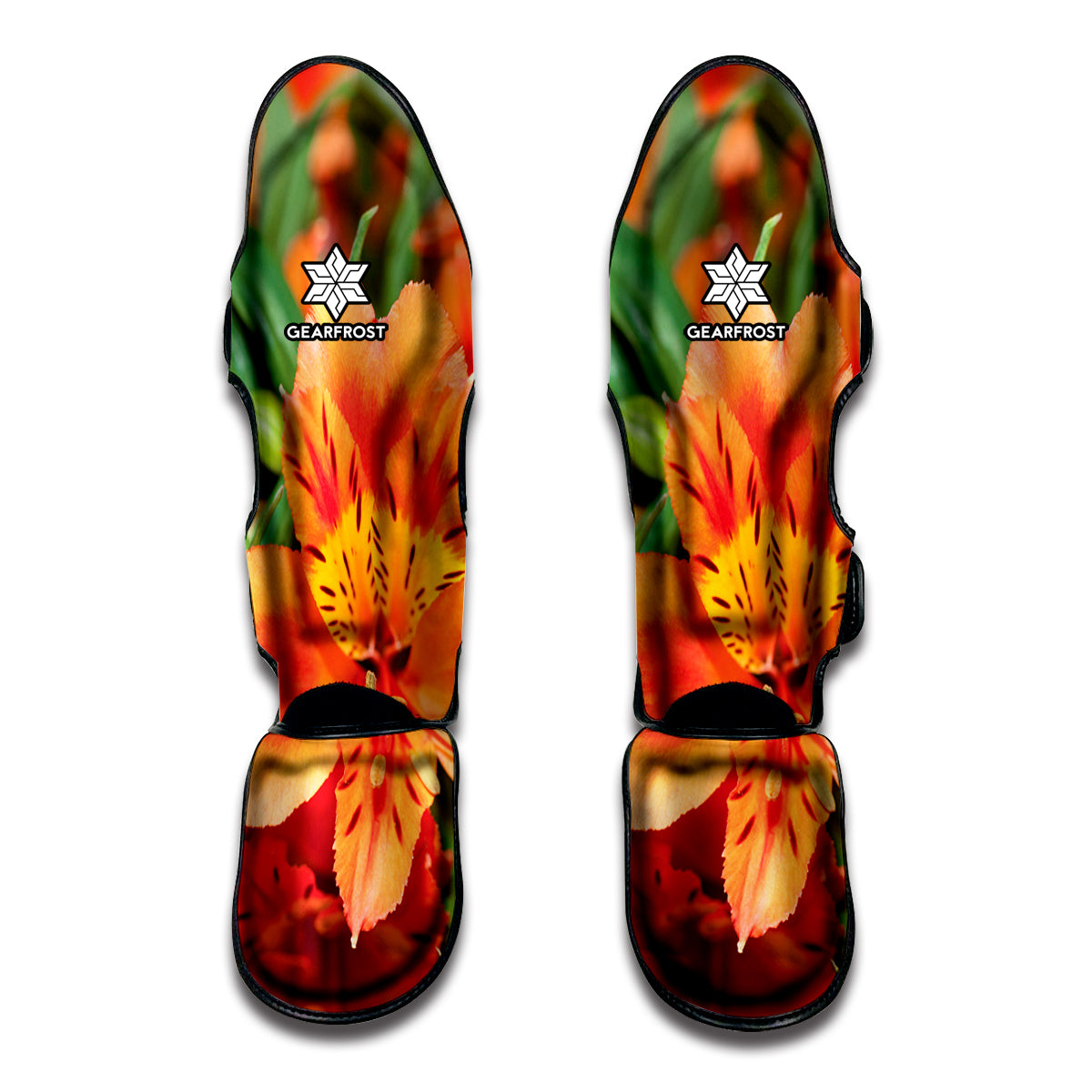 Orange Alstroemeria Print Muay Thai Shin Guard