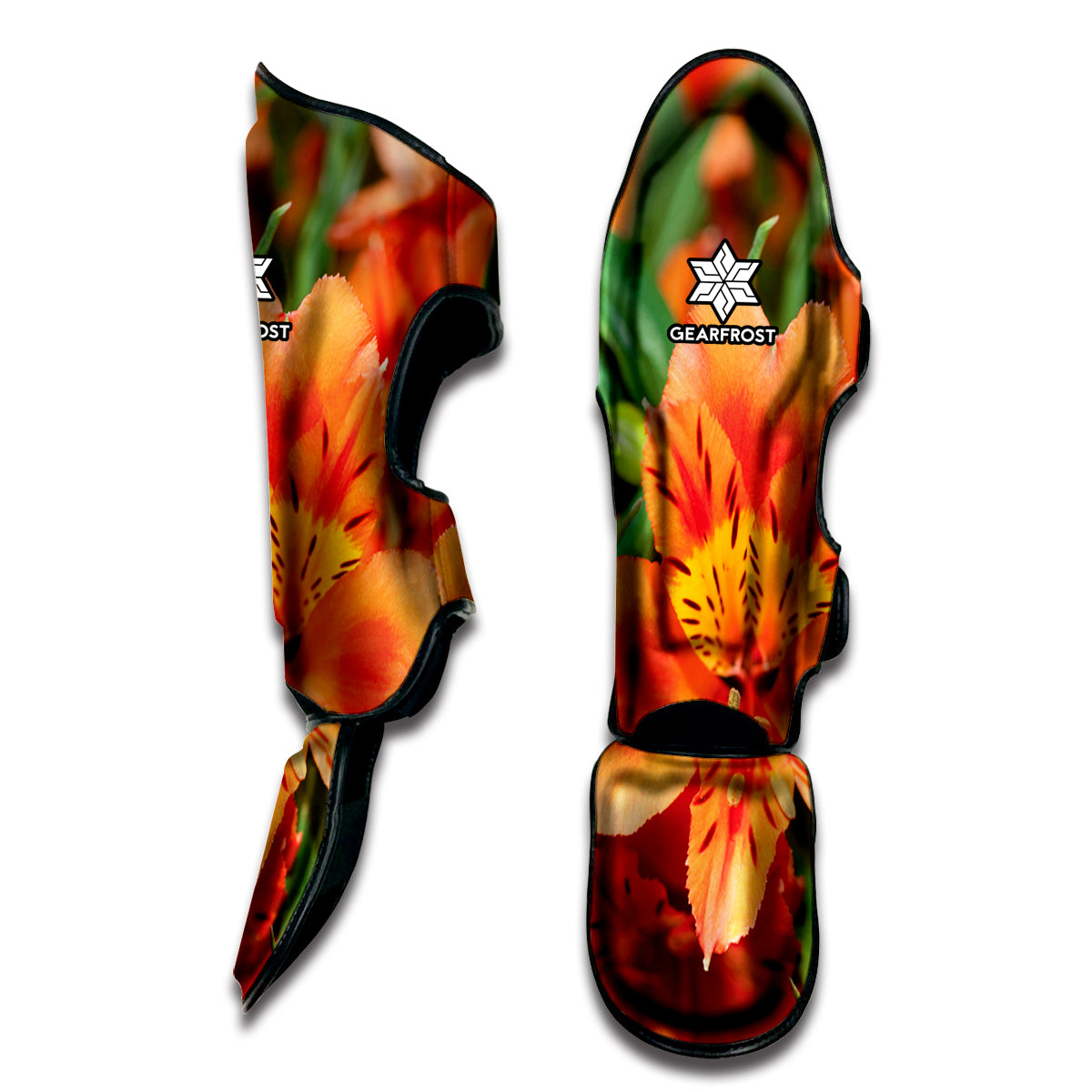 Orange Alstroemeria Print Muay Thai Shin Guard