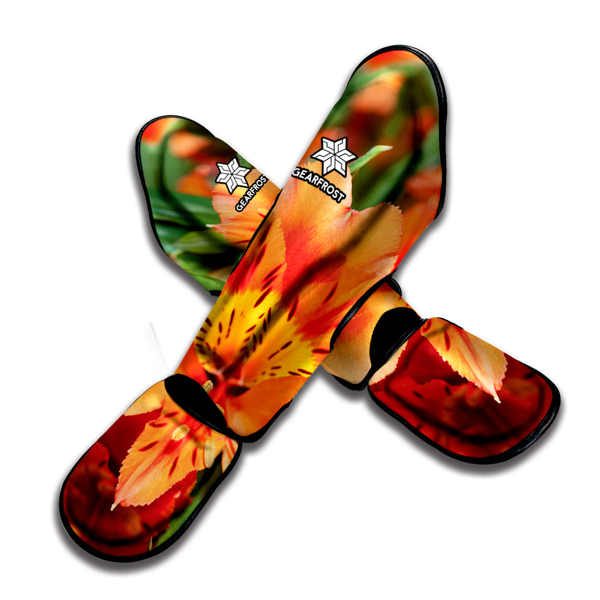 Orange Alstroemeria Print Muay Thai Shin Guard