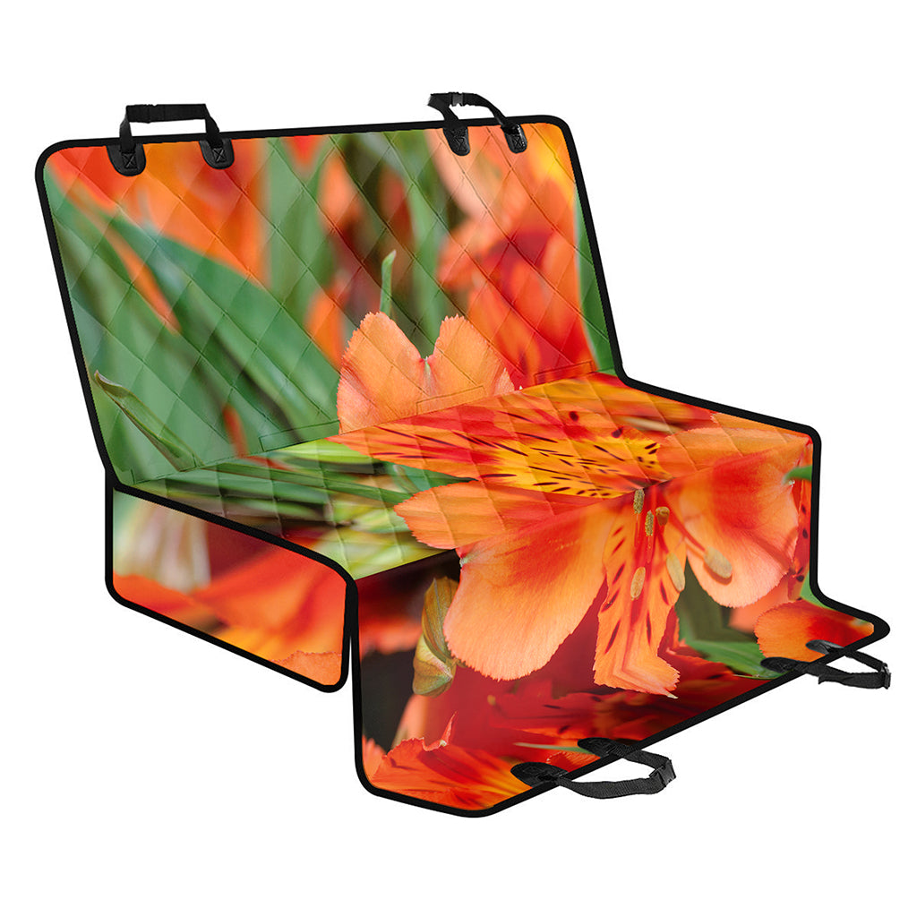 Orange Alstroemeria Print Pet Car Back Seat Cover