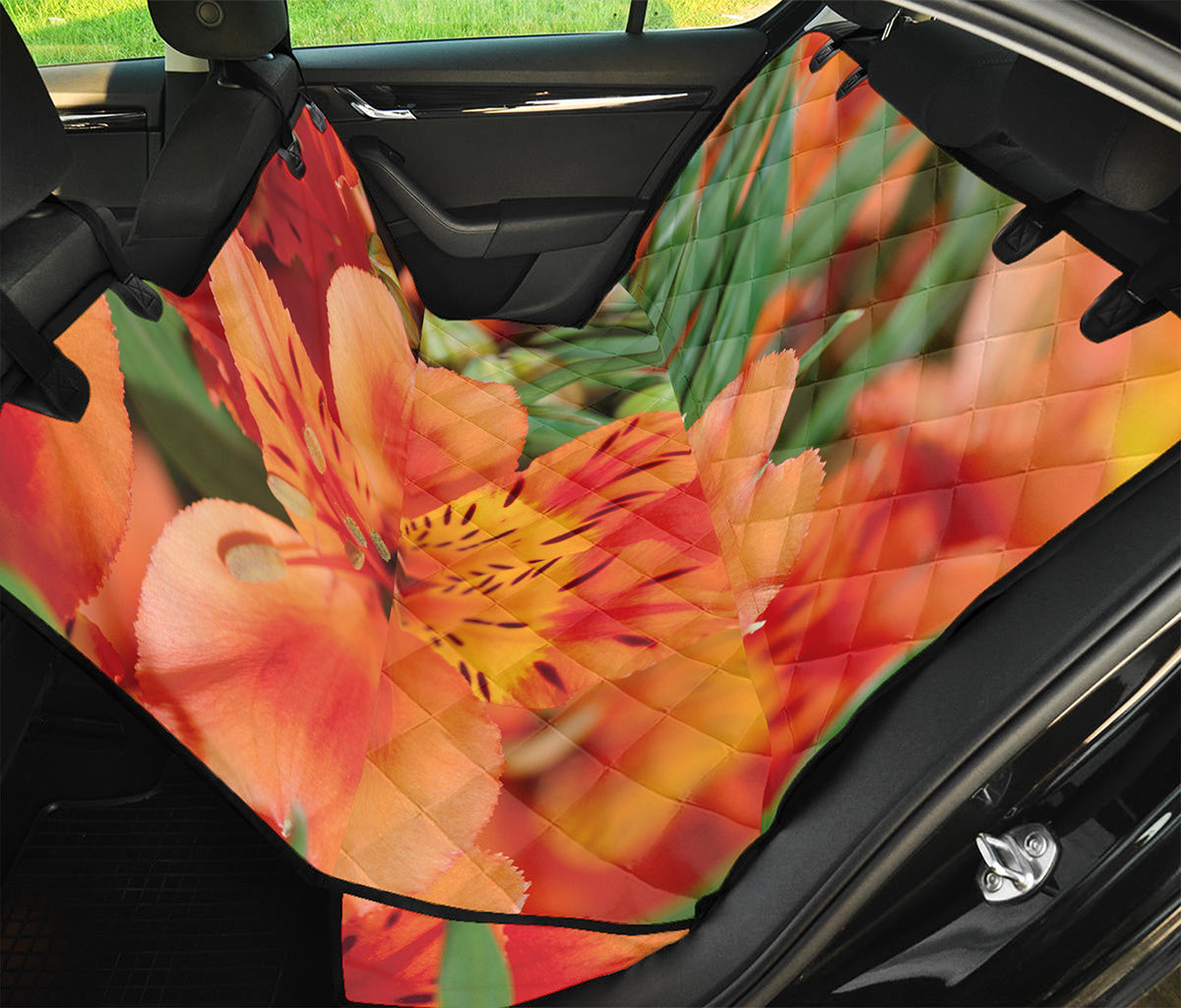 Orange Alstroemeria Print Pet Car Back Seat Cover