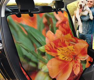 Orange Alstroemeria Print Pet Car Back Seat Cover