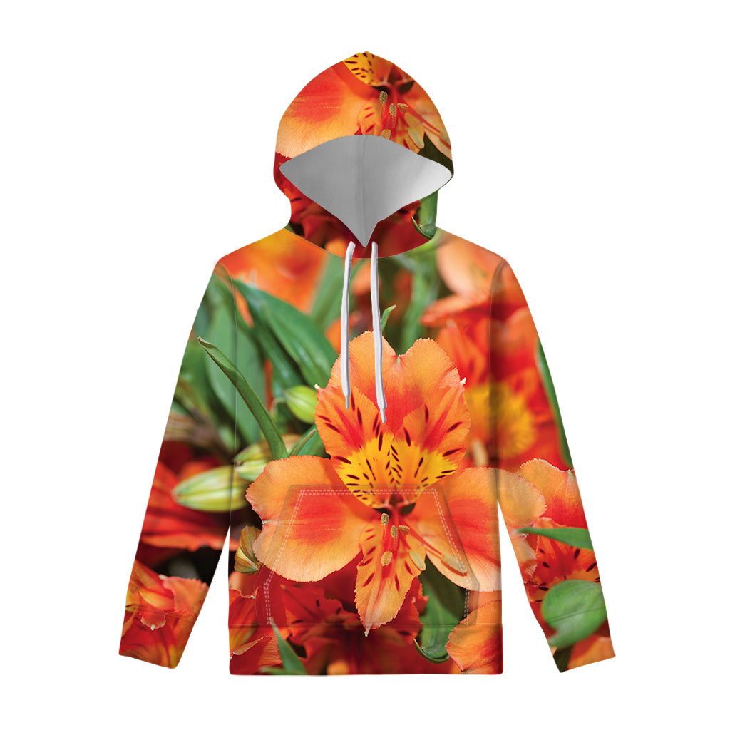 Orange Alstroemeria Print Pullover Hoodie