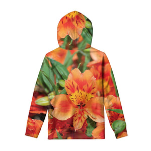 Orange Alstroemeria Print Pullover Hoodie