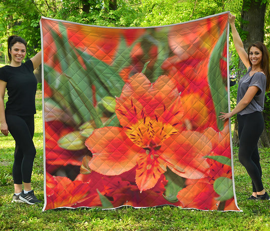 Orange Alstroemeria Print Quilt
