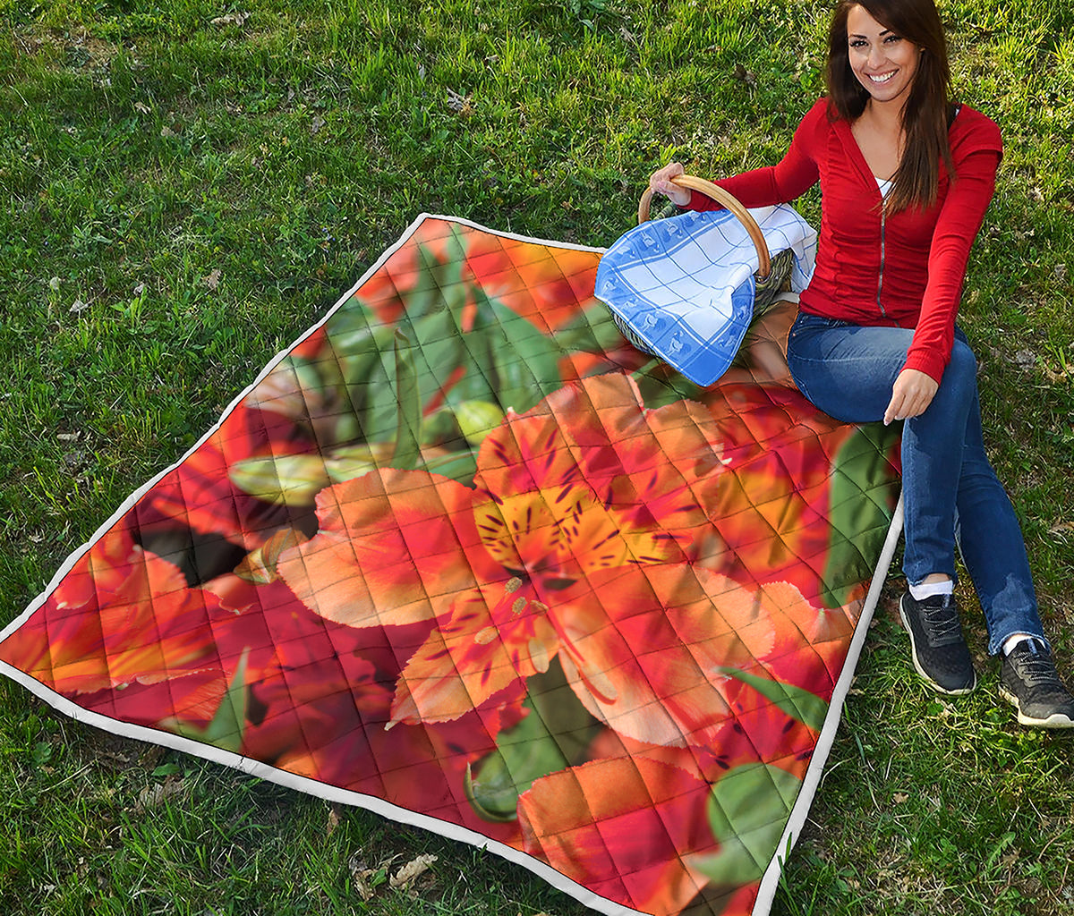 Orange Alstroemeria Print Quilt