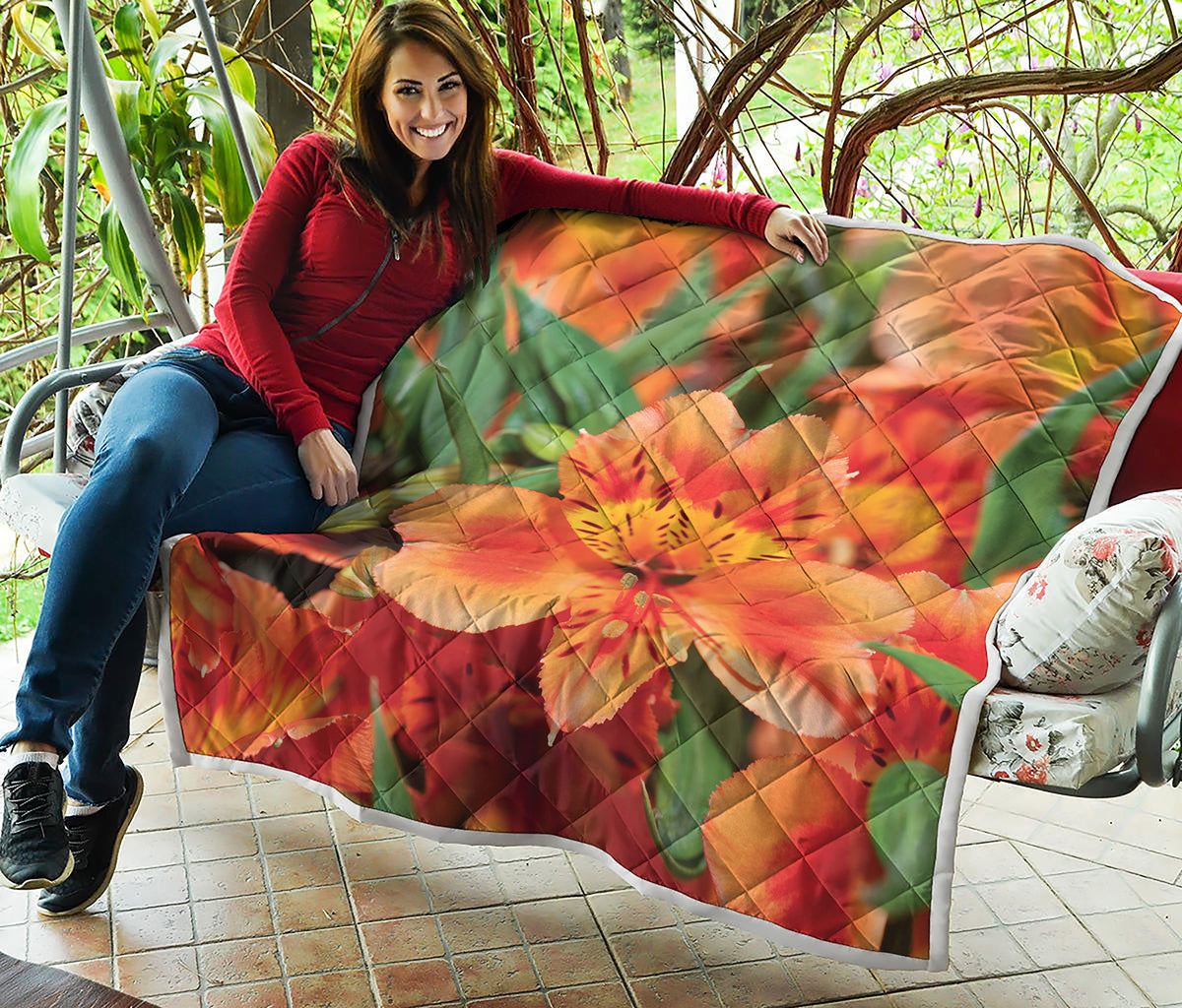 Orange Alstroemeria Print Quilt