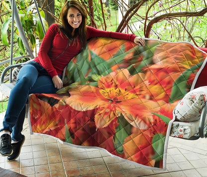 Orange Alstroemeria Print Quilt