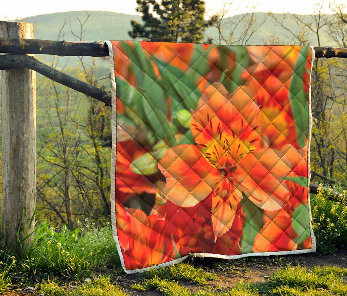 Orange Alstroemeria Print Quilt