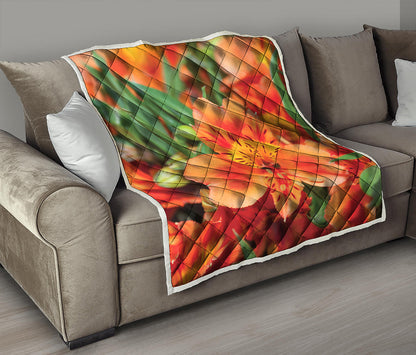 Orange Alstroemeria Print Quilt