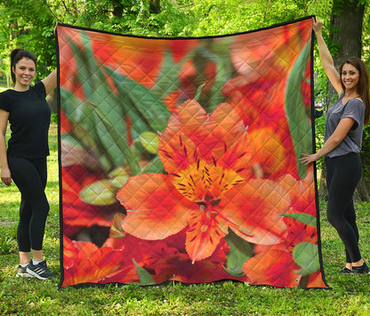 Orange Alstroemeria Print Quilt