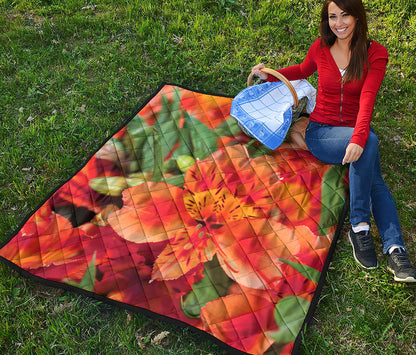 Orange Alstroemeria Print Quilt
