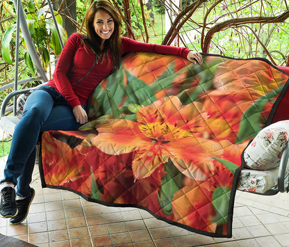 Orange Alstroemeria Print Quilt