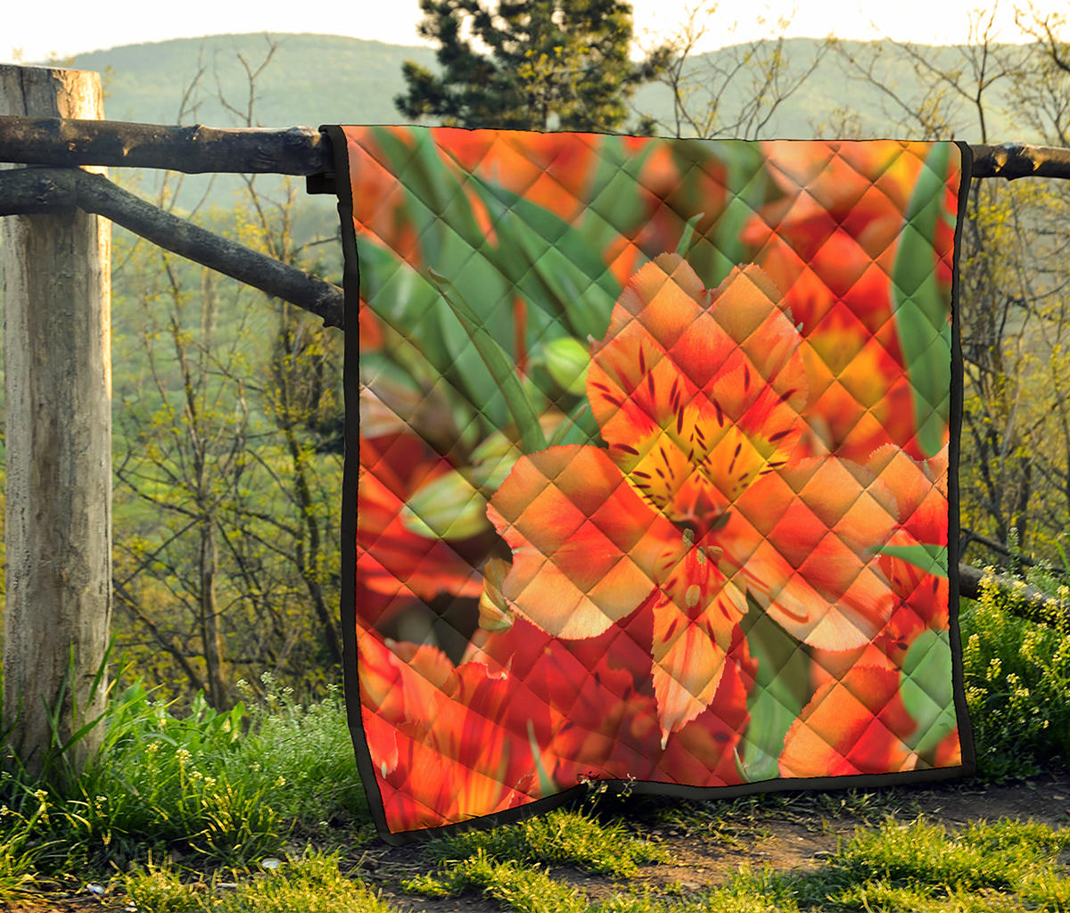 Orange Alstroemeria Print Quilt