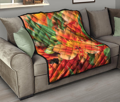 Orange Alstroemeria Print Quilt