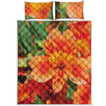 Orange Alstroemeria Print Quilt Bed Set