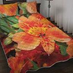 Orange Alstroemeria Print Quilt Bed Set