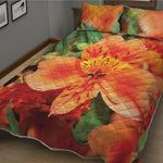 Orange Alstroemeria Print Quilt Bed Set