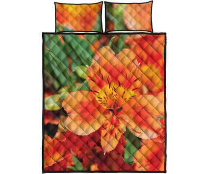 Orange Alstroemeria Print Quilt Bed Set