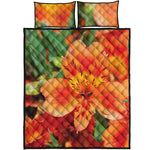 Orange Alstroemeria Print Quilt Bed Set