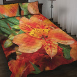 Orange Alstroemeria Print Quilt Bed Set