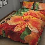 Orange Alstroemeria Print Quilt Bed Set
