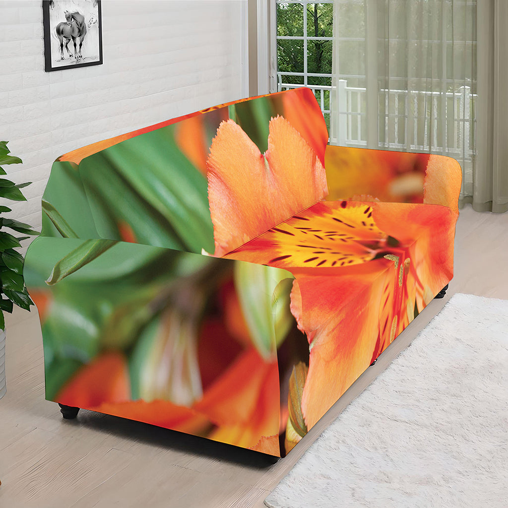 Orange Alstroemeria Print Sofa Cover