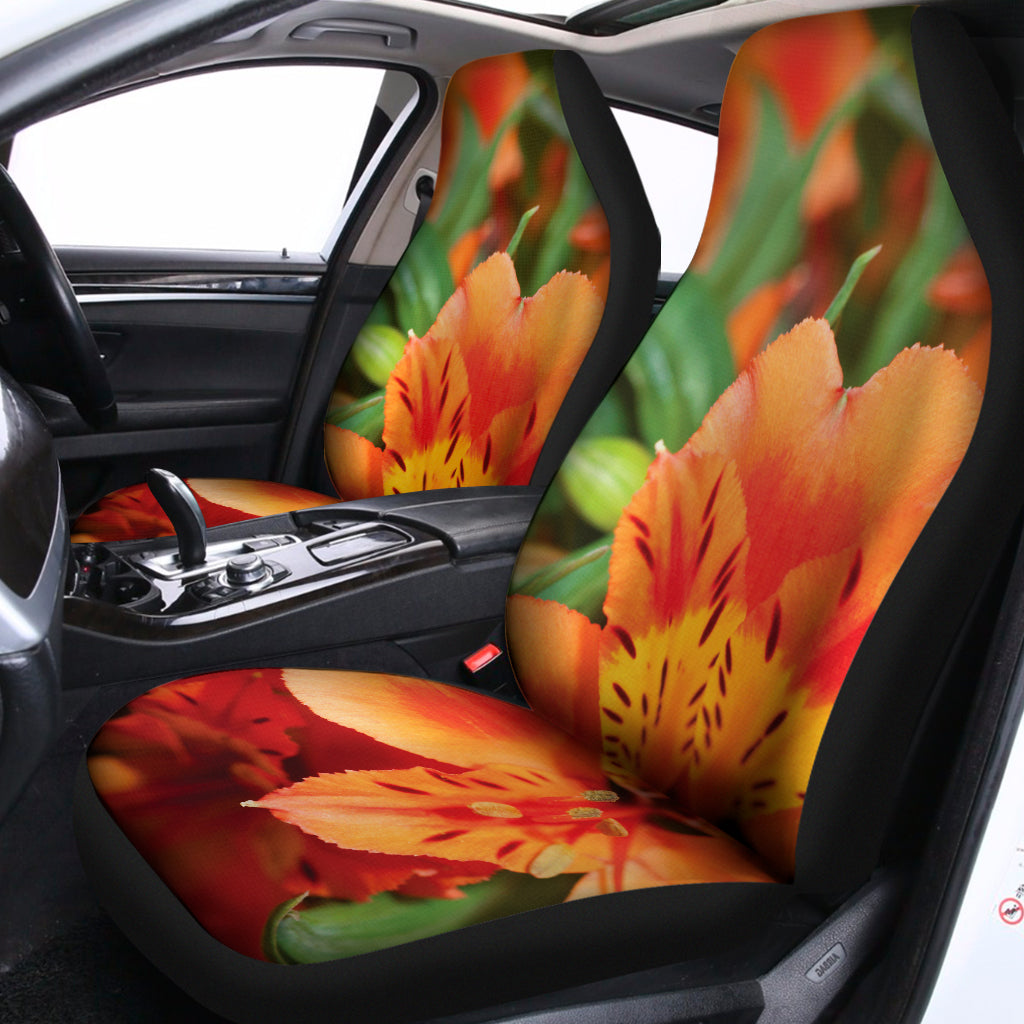 Orange Alstroemeria Print Universal Fit Car Seat Covers