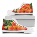 Orange Alstroemeria Print White High Top Shoes