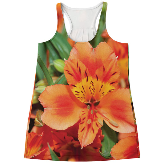 Orange Alstroemeria Print Women's Racerback Tank Top