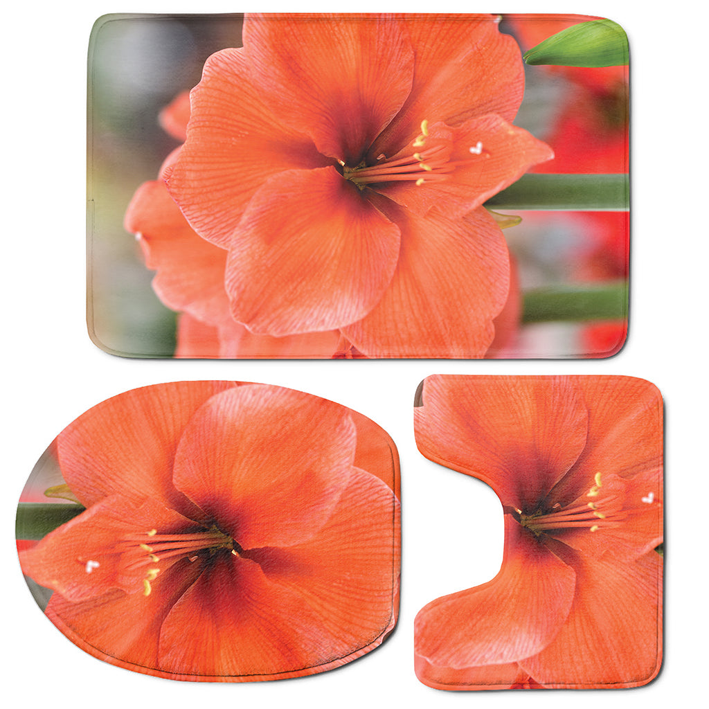 Orange Amaryllis Print 3 Piece Bath Mat Set