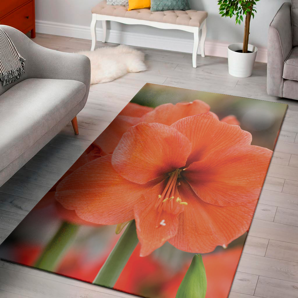 Orange Amaryllis Print Area Rug