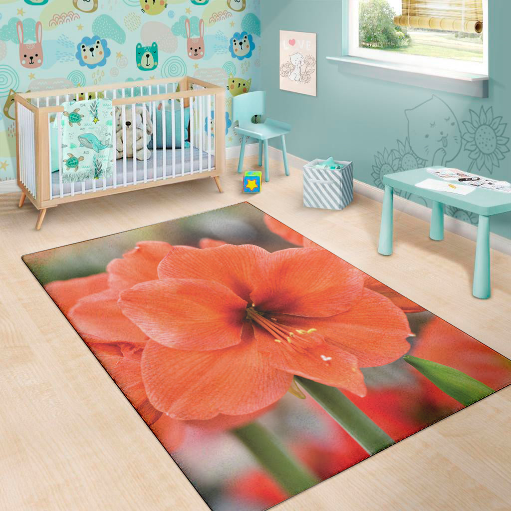 Orange Amaryllis Print Area Rug