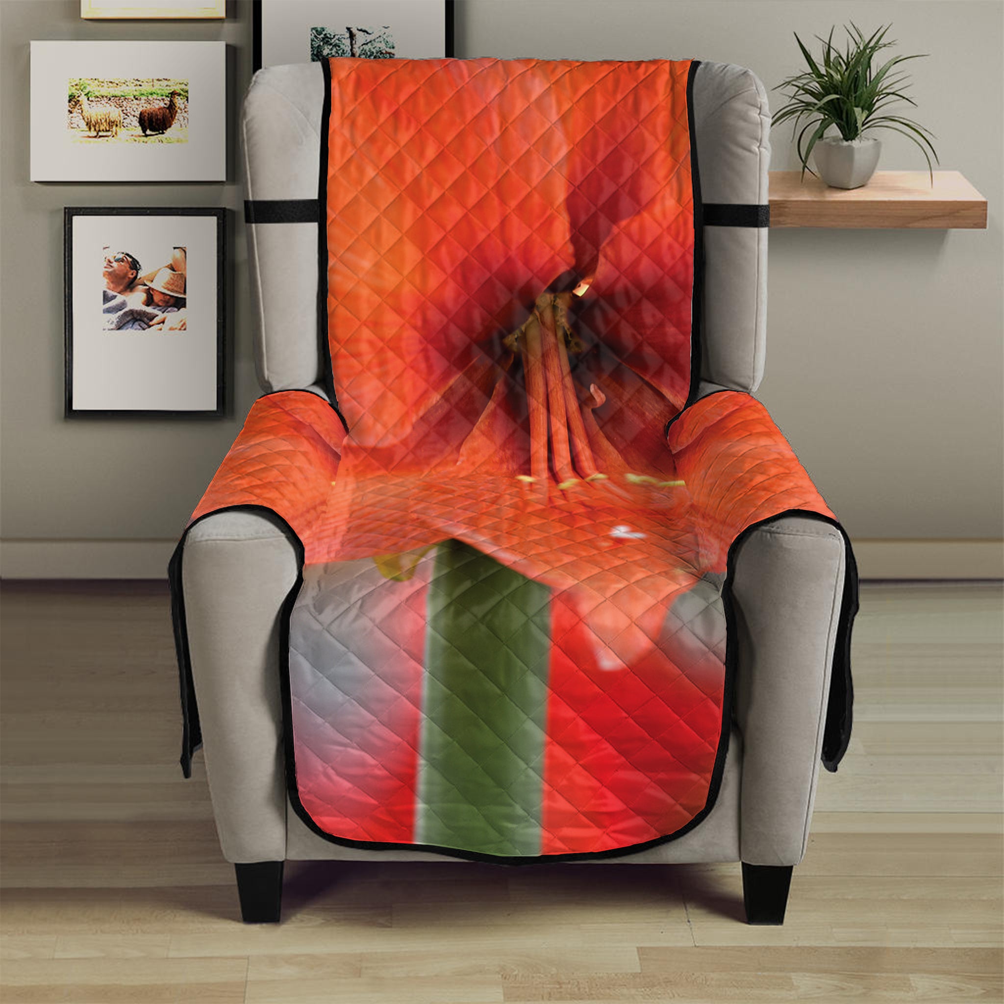 Orange Amaryllis Print Armchair Protector