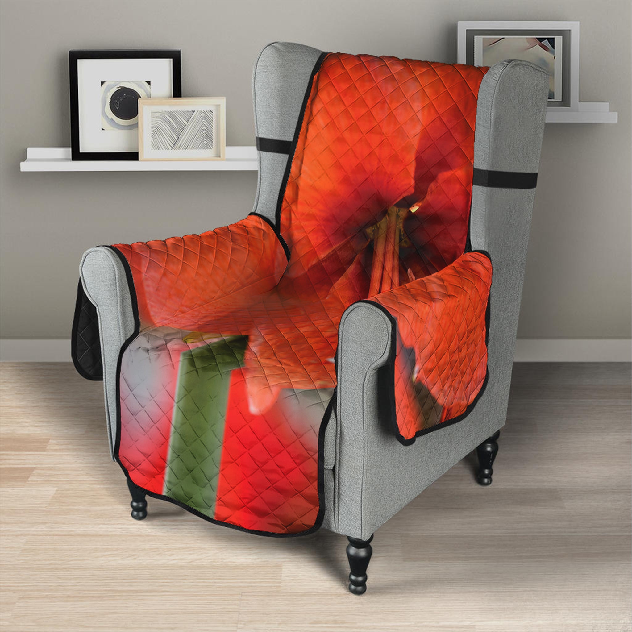 Orange Amaryllis Print Armchair Protector