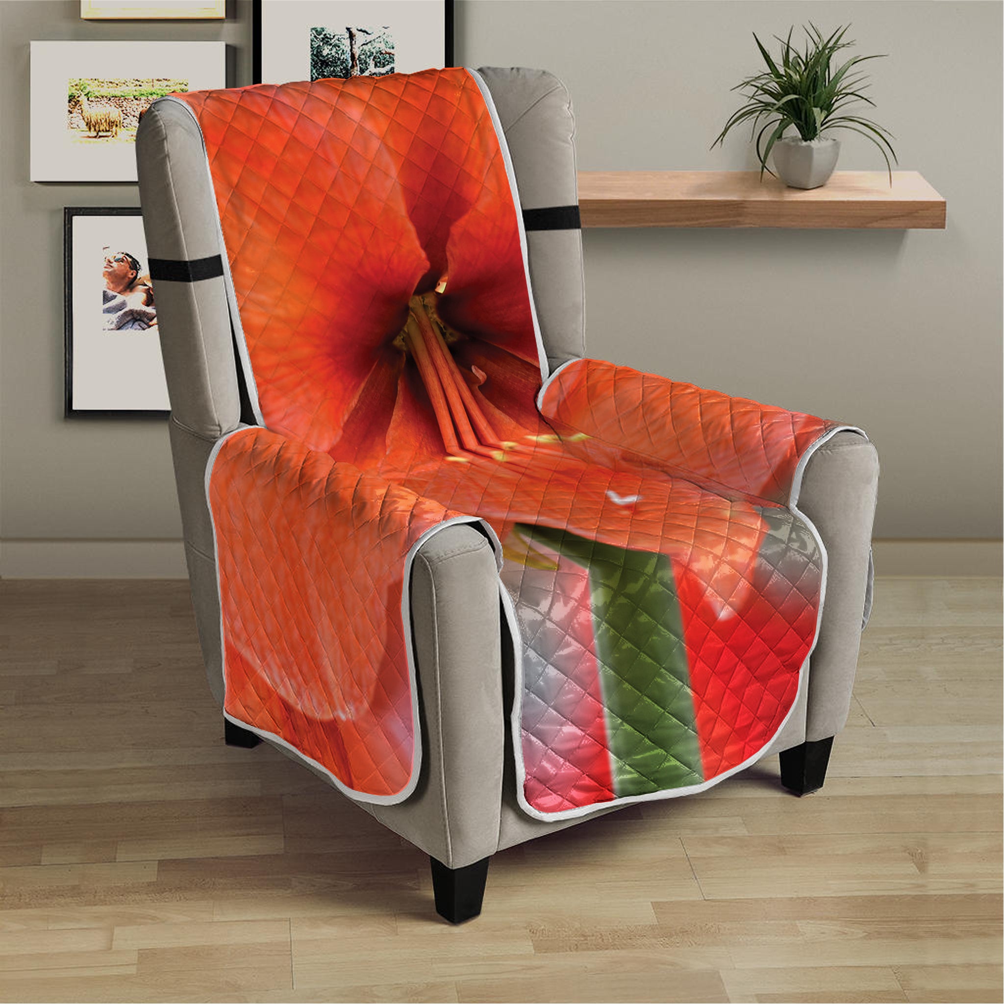 Orange Amaryllis Print Armchair Protector