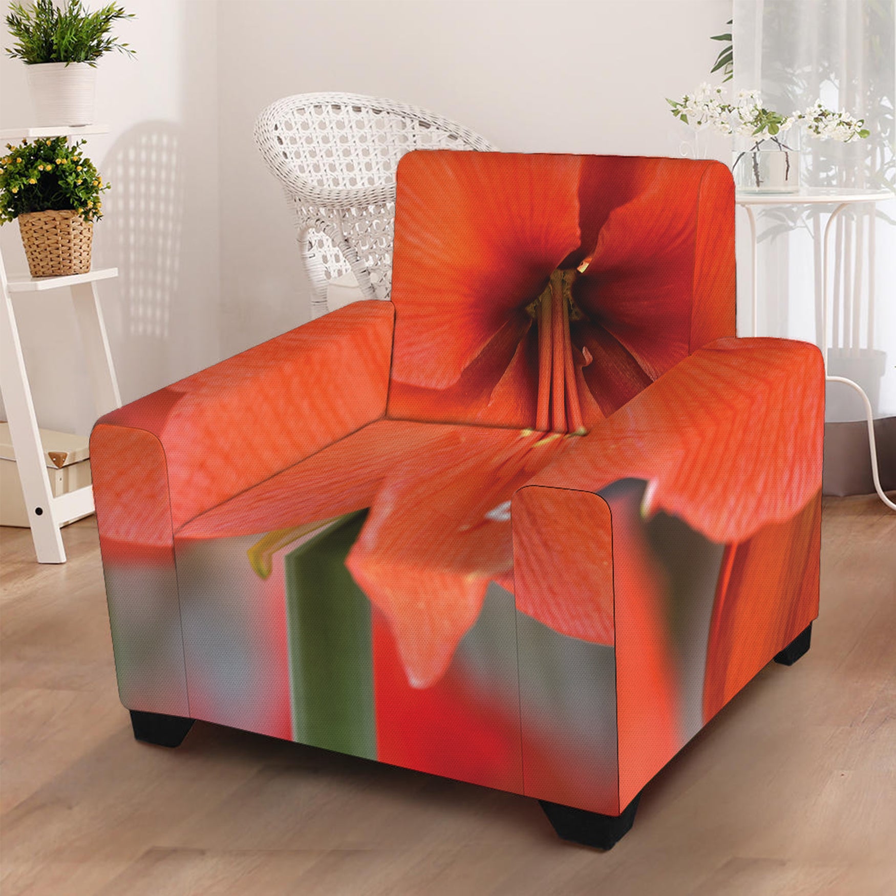 Orange Amaryllis Print Armchair Slipcover