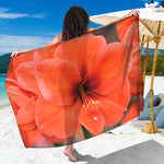Orange Amaryllis Print Beach Sarong Wrap