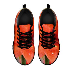 Orange Amaryllis Print Black Sneakers