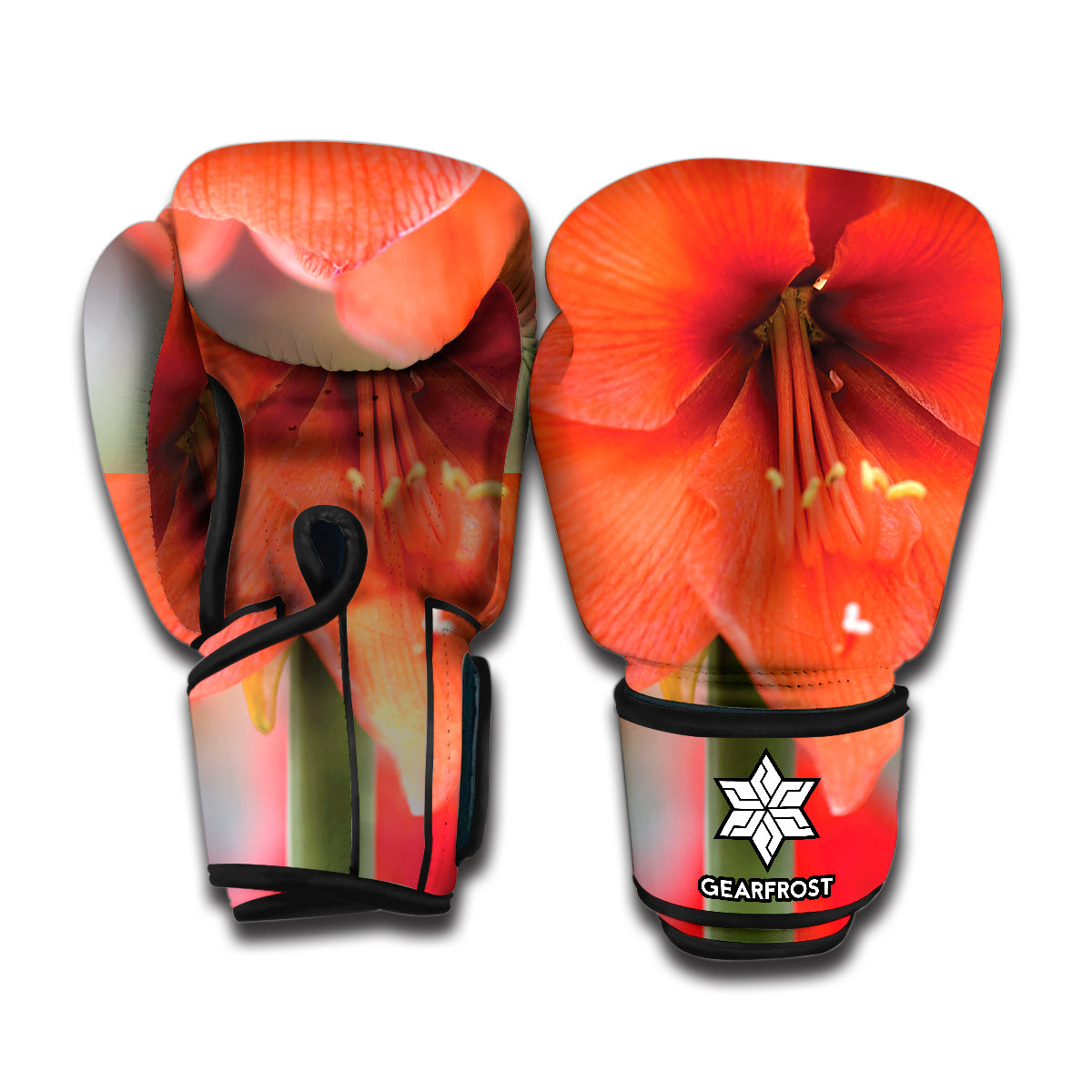 Orange Amaryllis Print Boxing Gloves