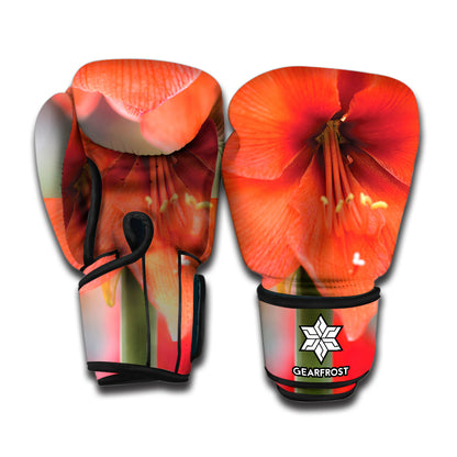 Orange Amaryllis Print Boxing Gloves
