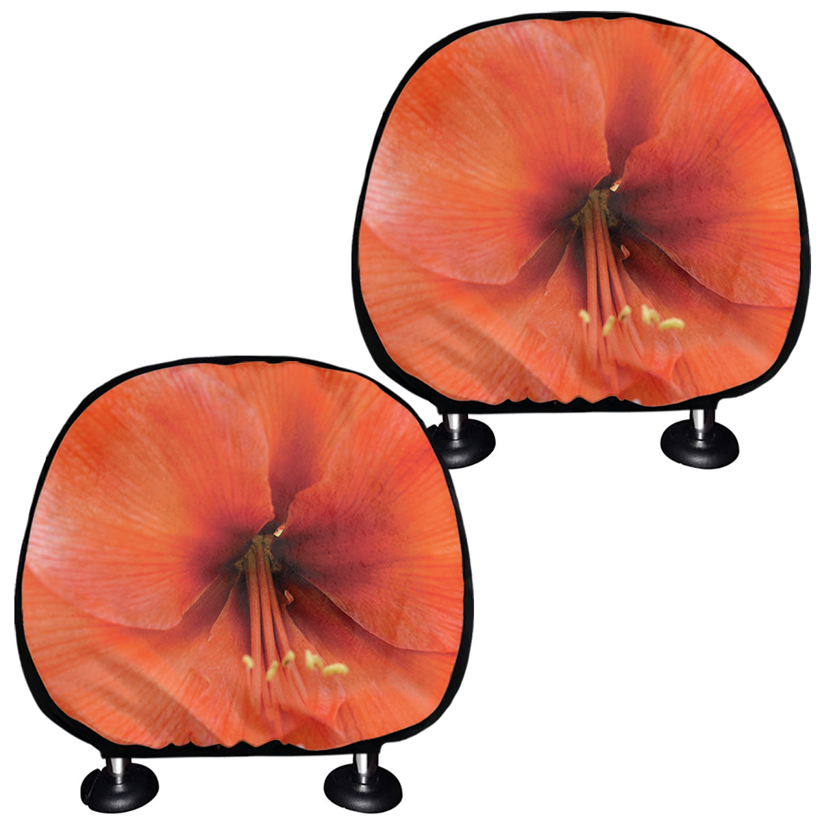 Orange Amaryllis Print Car Headrest Covers