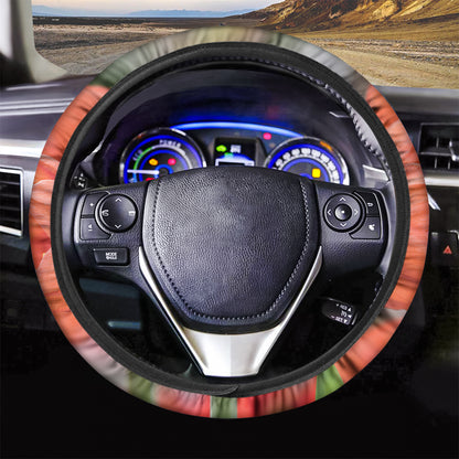 Orange Amaryllis Print Car Steering Wheel Cover